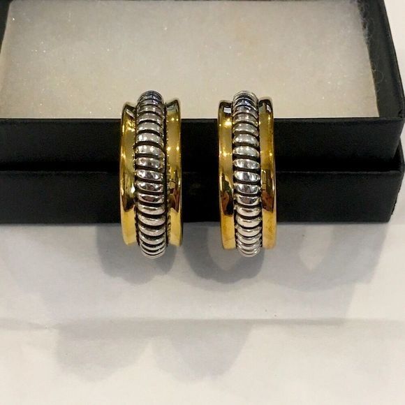 SILPADA Sterling Silver 925 Two Tone Hoop Earrings P0382 - Picture 10 of 16